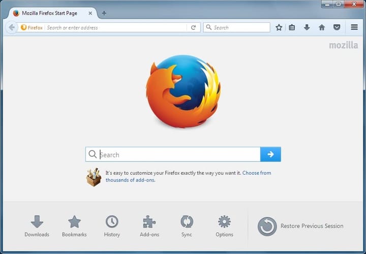 Mozilla firefox search engine home page